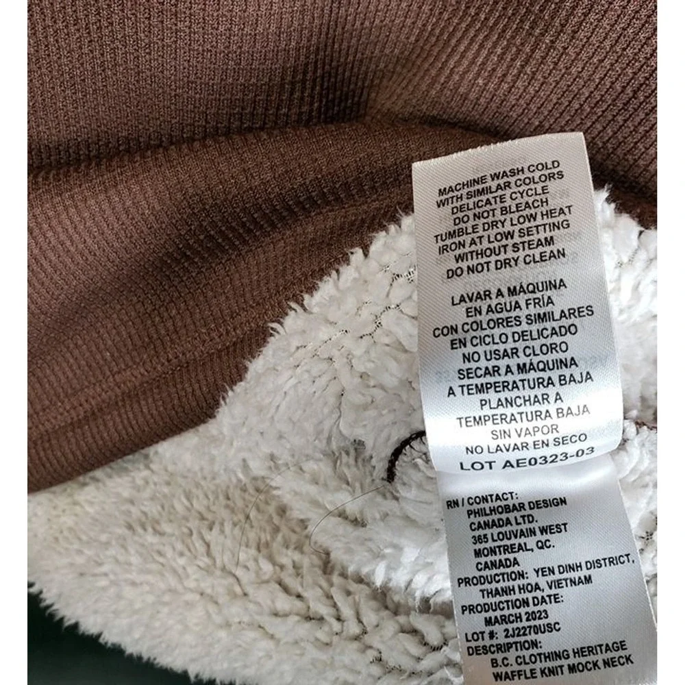 BC Clothing XXL Brown Sherpa Lined Waffle Knit Mock Neck Pullover